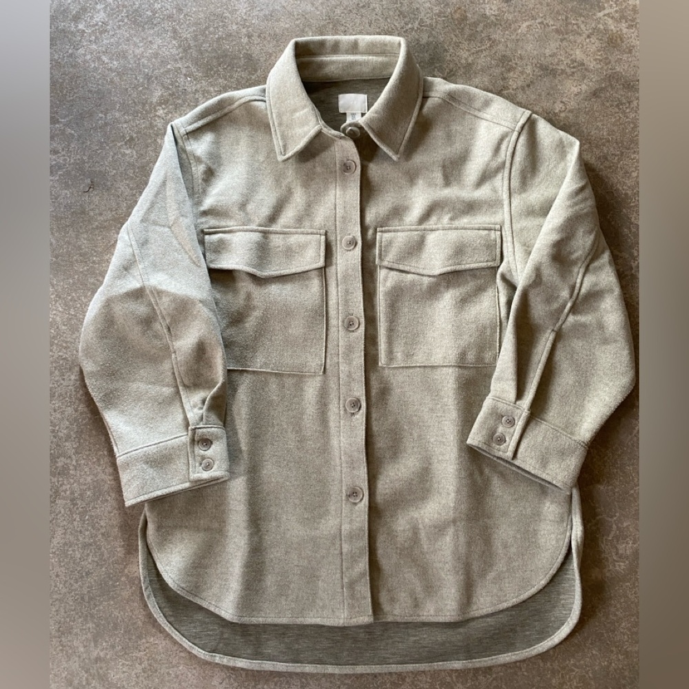 Light Grey Green Oversized Shacket Button-Up Shirt
